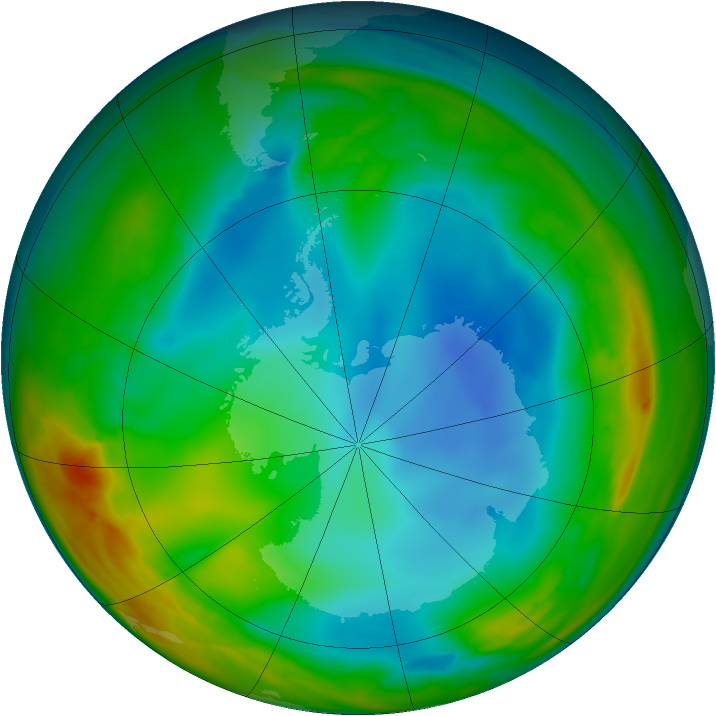 Antarctic ozone map for 09 July 2007